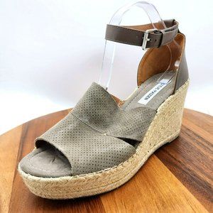 Steve Madden Wilkes Espadrille Wedge 11 Taupe Suede Leather Open Toe Ankle Strap